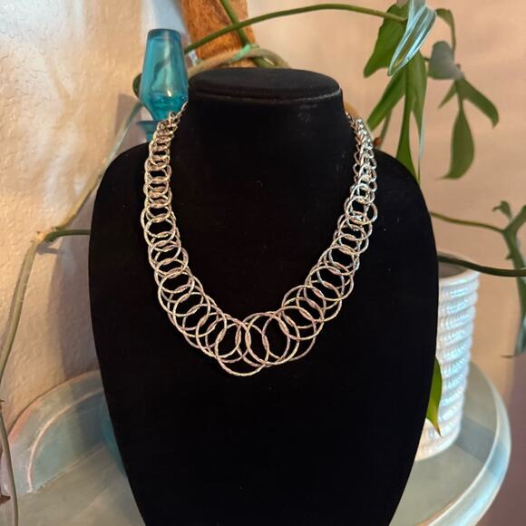 Cookie Lee Silver Tone Circles Statement Necklace - Picture 1 of 5